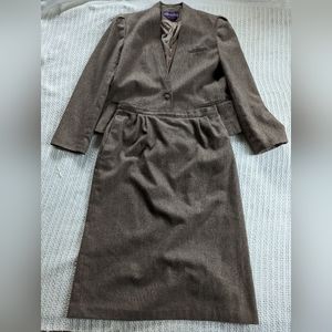 VTG DOTTIE R Women's Size 13/14 Brown Wool Blend Midi Blazer Jacket Set